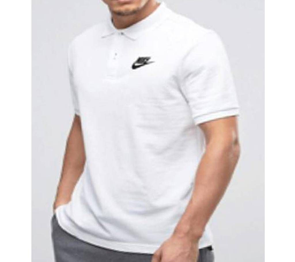 White Nike logo Cotton Short Sleeve Polo for Men-Copy