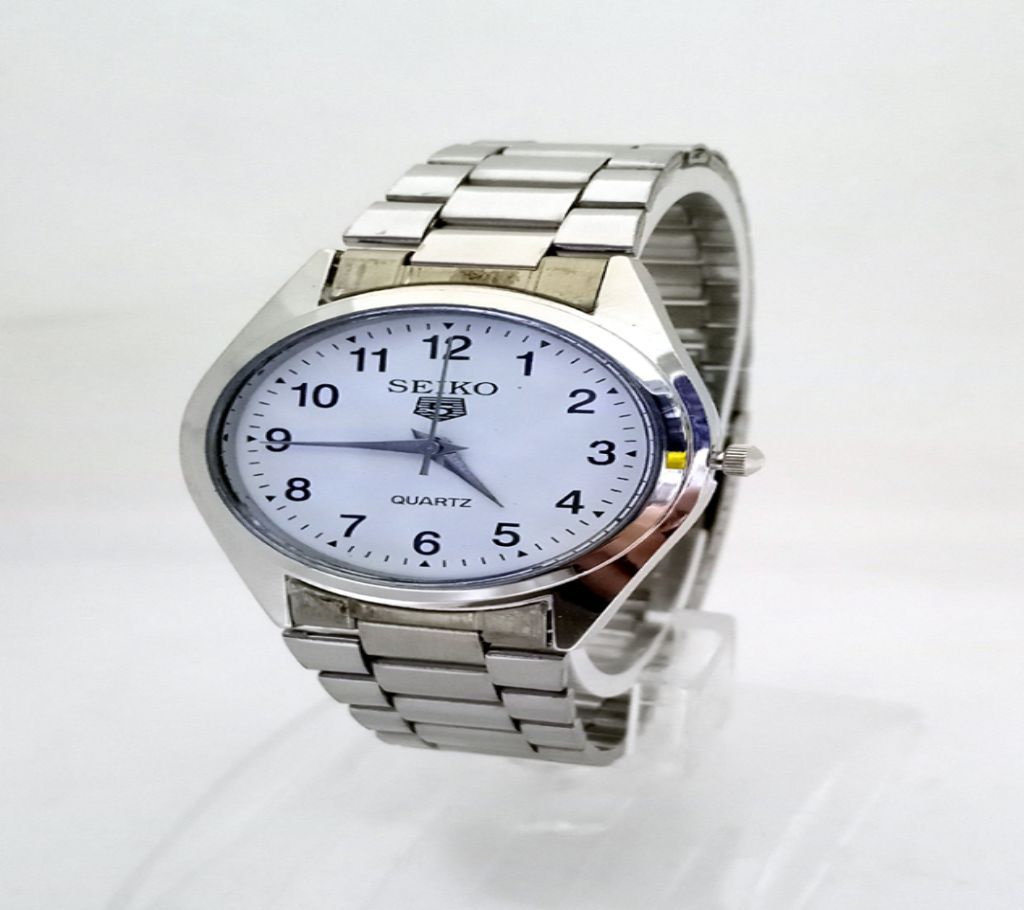 SEIKO Silver Dial Stainless Steel Watch For Boys-White-Copy 