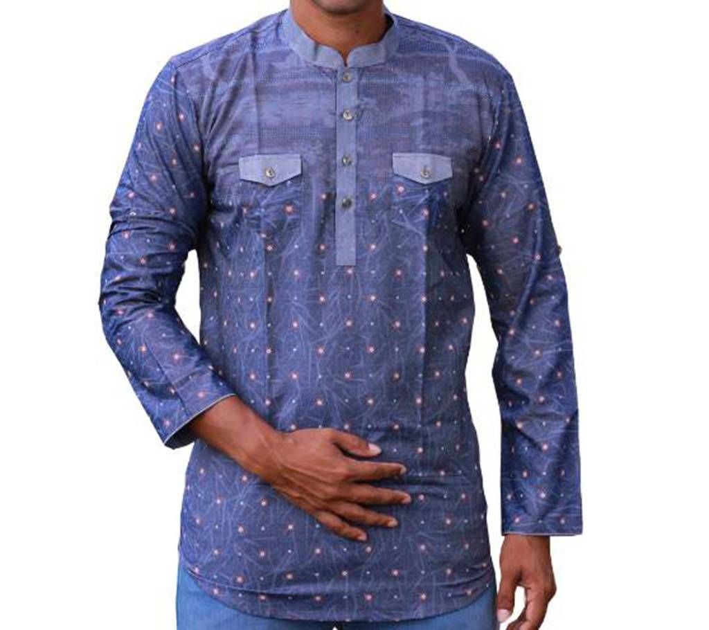 Mens Lighit Blue Printed Cotton Katua