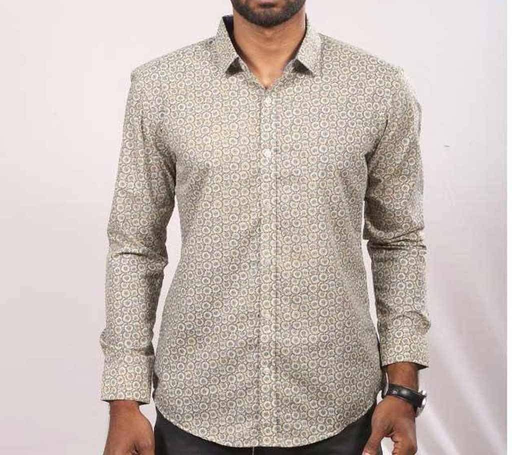 Light Gray Cotton Long Sleeve Casual Shirt for Men