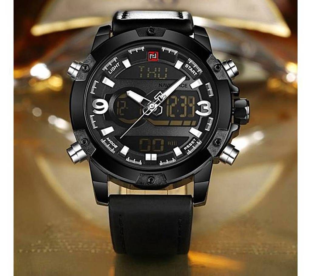 Black Leather Wrist Watch for Men