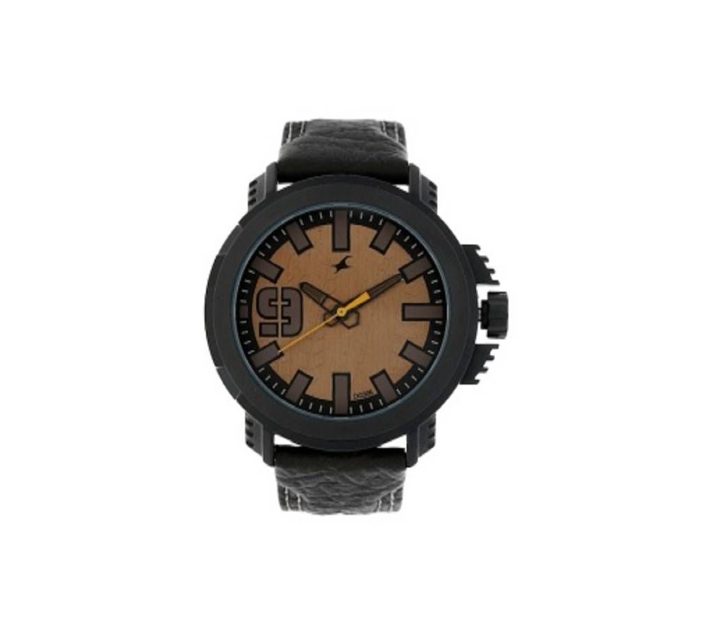 First Track BROWN DIAL BLACK LEATHER STRAP WATCH