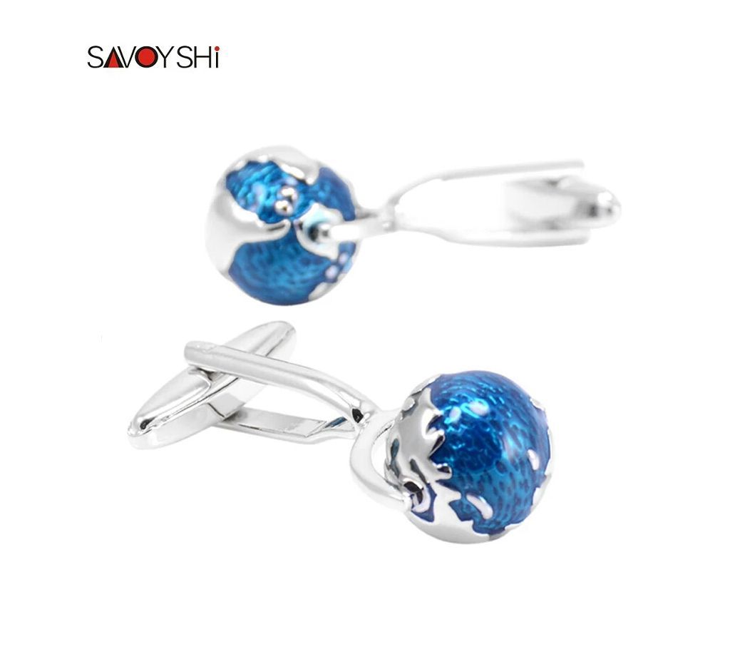 SAVOYSHI Blue Enamel Globe rotate Shirt Cufflinks for Mens