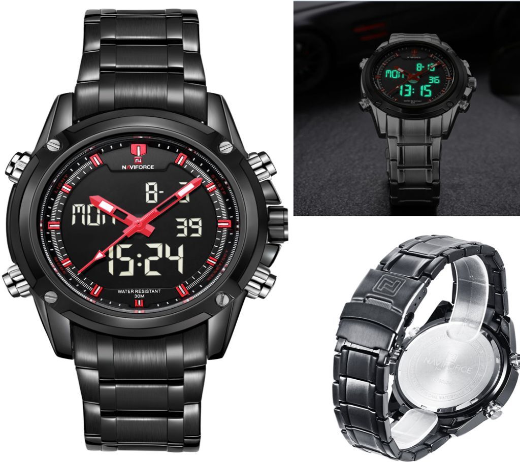 NAVIFORCE 9050  Mens Quartz Watch, Backlight, Date Display, Army Outdoor Wristwatches, Male Multifunction Business Steel Watch