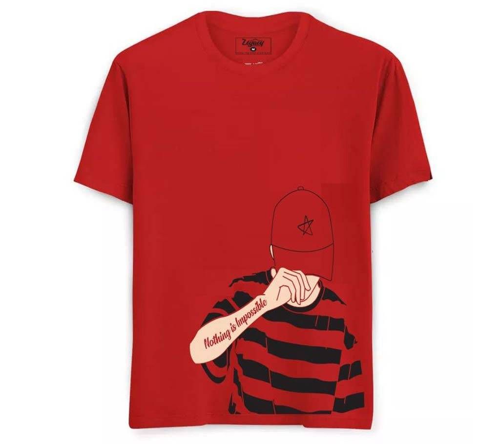 Rubber Print Summer T-shirt - 618 - Red - Nothing is Impossible - LEB