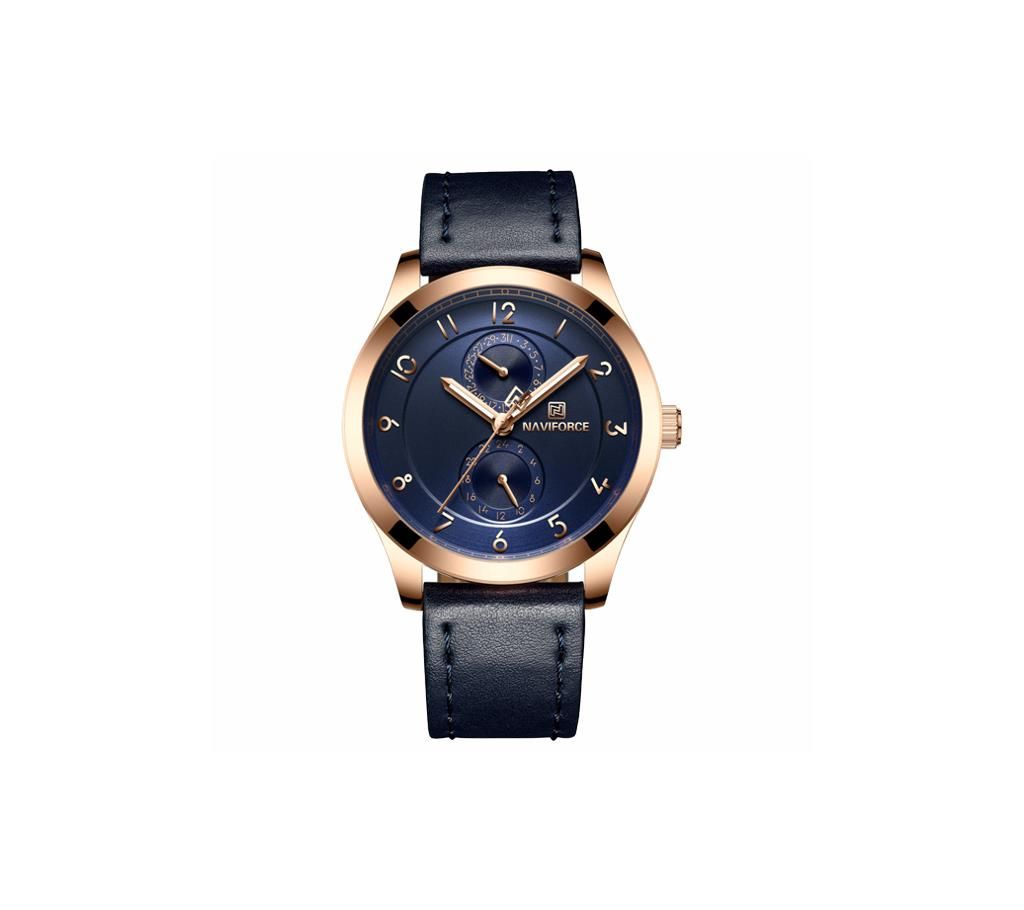 NAVIFORCE NF3004 Blue PU Leather Chronograph Watch For Men - Blue