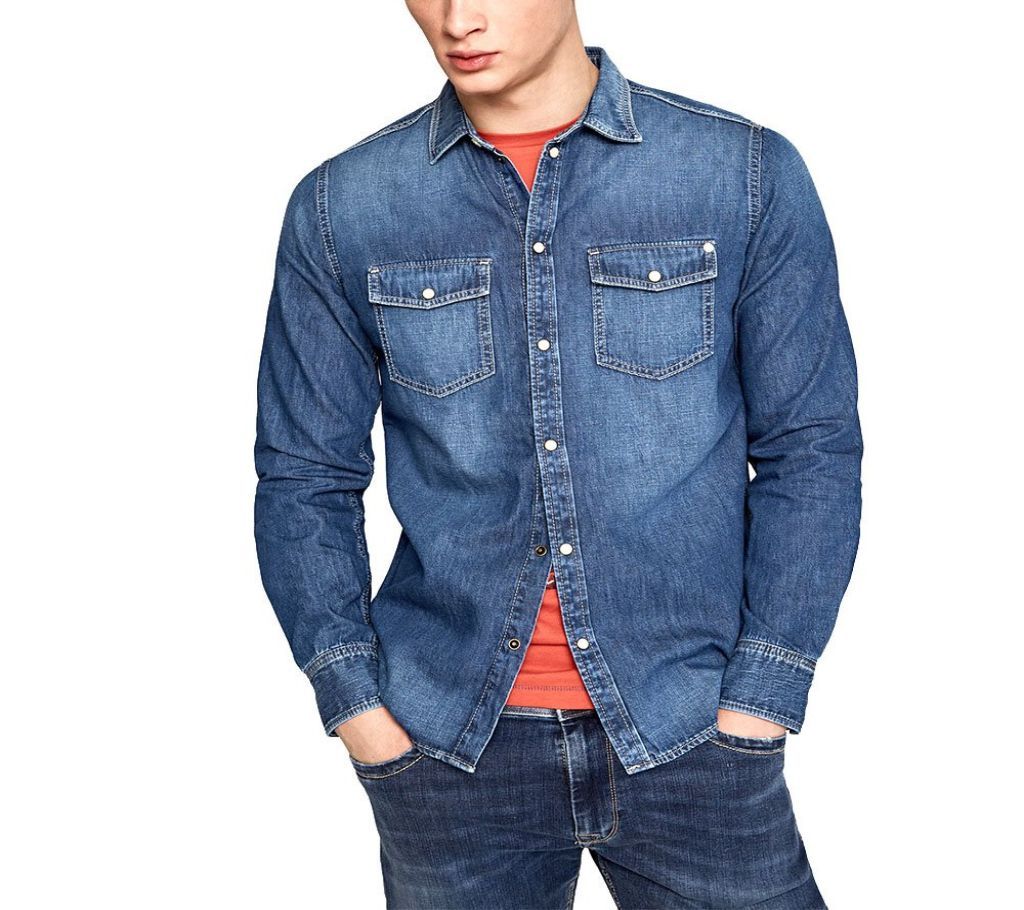 Denim Slim Fit Long Sleeve Shirt For Men 