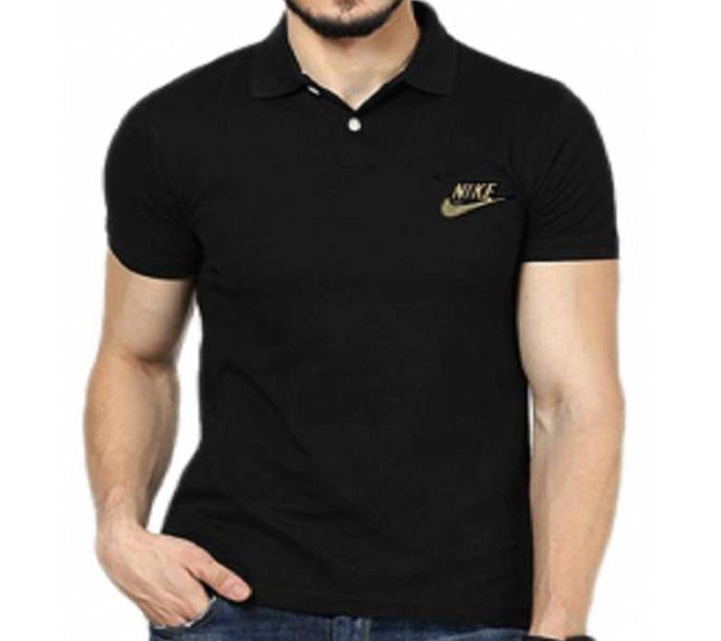 Black Nike logo Cotton Short Sleeve Polo shirt for Men-Copy