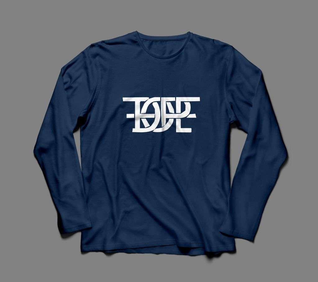 DOPE LONG SLEEVE NAVY BLUE  COTTON TSHIRT FOR MEN