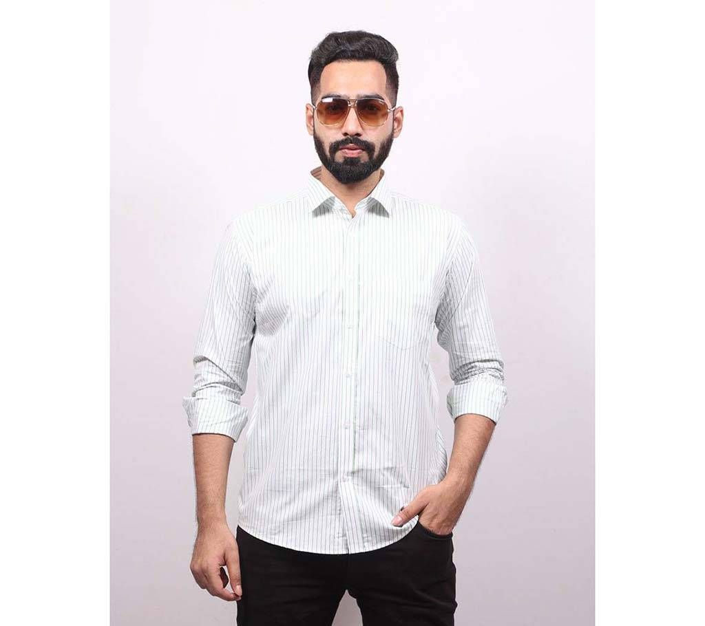 Mens Strip Shirt White Green