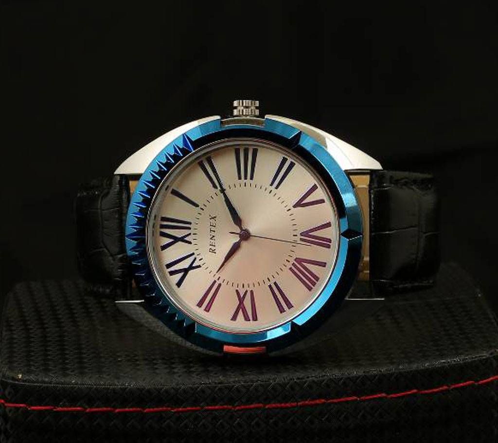 Rentex Black Leather Strap Watch