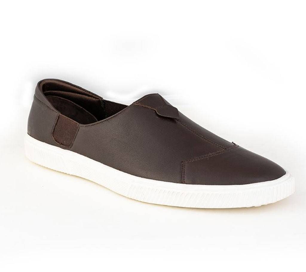 MENS SLIP ON LEATHER SNEAKERS BROWN SHOE