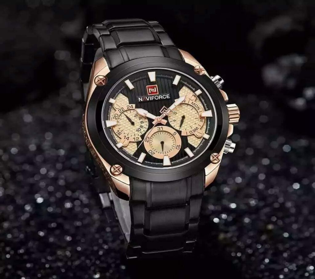 Product details of NAVIFORCE Black Gold Watch Men Fashion Sport Full Steel Quartz Watch