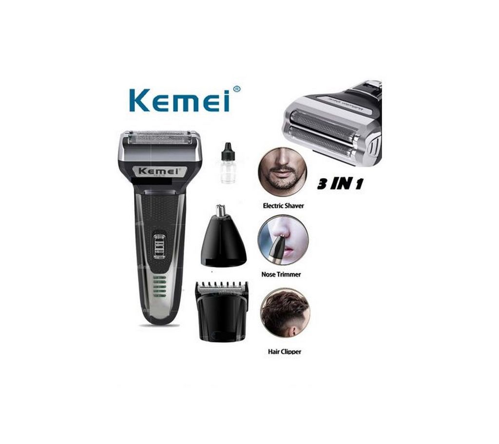 Kemei KM-6776 3x1 Rechargeable Multi Function Shaver - Black