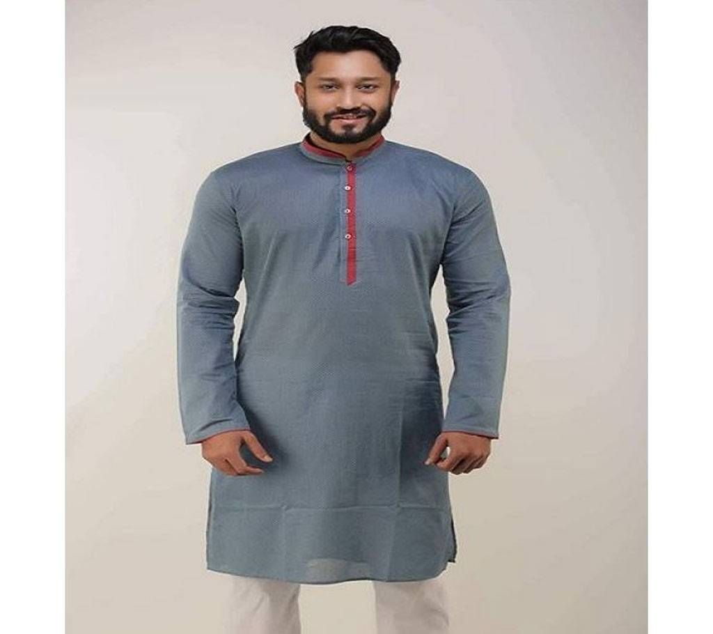 Ash with Ash and Red Mix Collar Cotton Panjabi  13