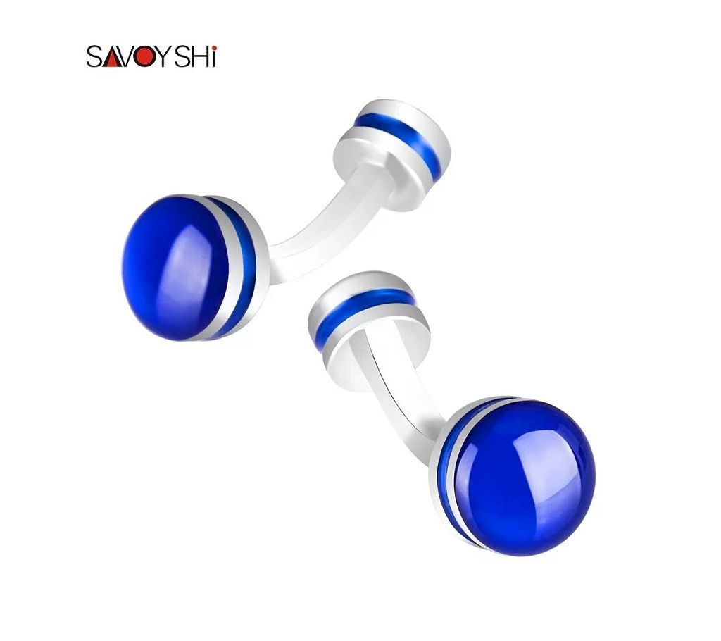 SAVOYSHI Round Blue Enamel Shirt Cufflinks for Mens