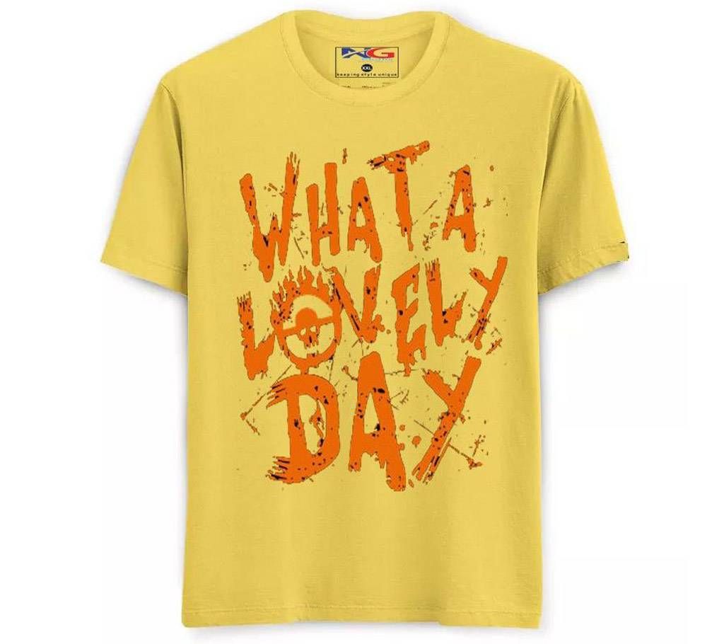 Summer Cotton Rubber print T-Shirt - Yellow - What a Lovely Day Text