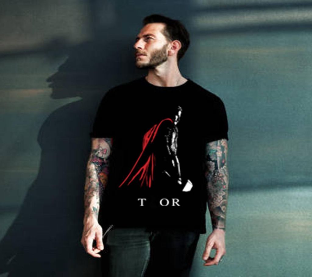 Black Cotton Thor T-Shirt for Men