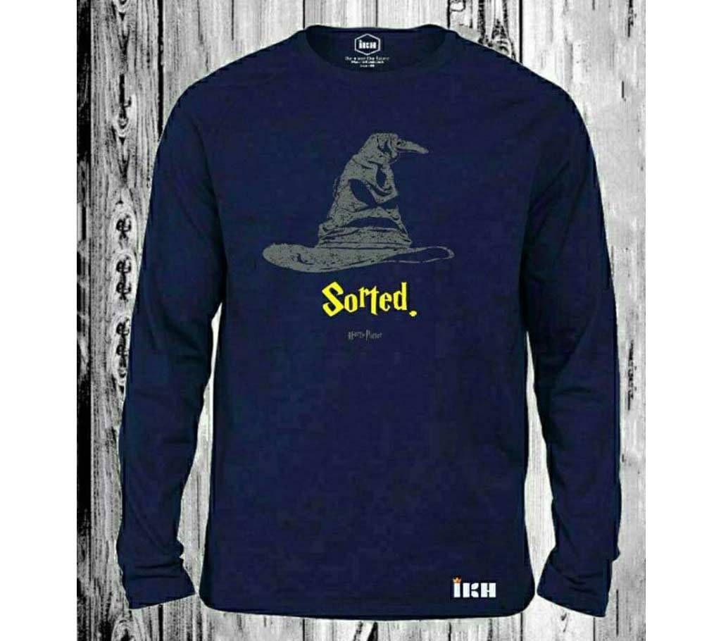 Sorted Full Sleeve T-Shirt for Man Navy Blue - 100% Cotton