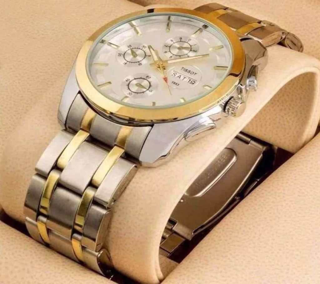 Stainless Steel Quartz Wrist Watch for Men - Silver and Golden - SK
