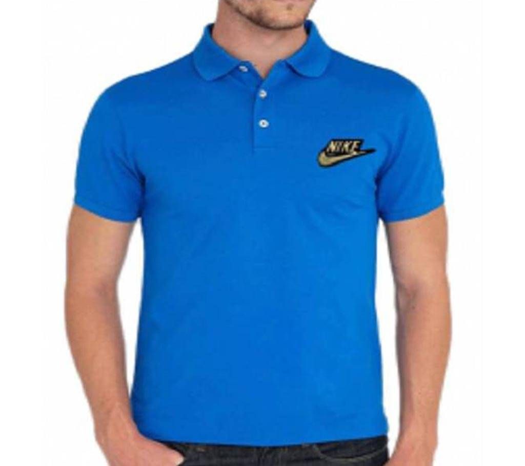 Sky Blue Nike Logo Cotton Short Sleeve Polo shirt for Men-Copy