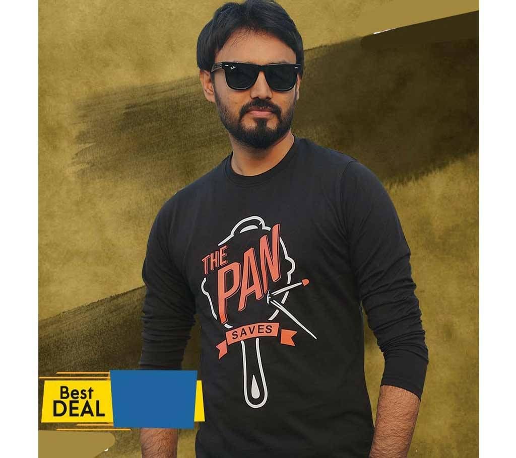 PAN Mens Full-sleeve Cotton T-shirt - Black 