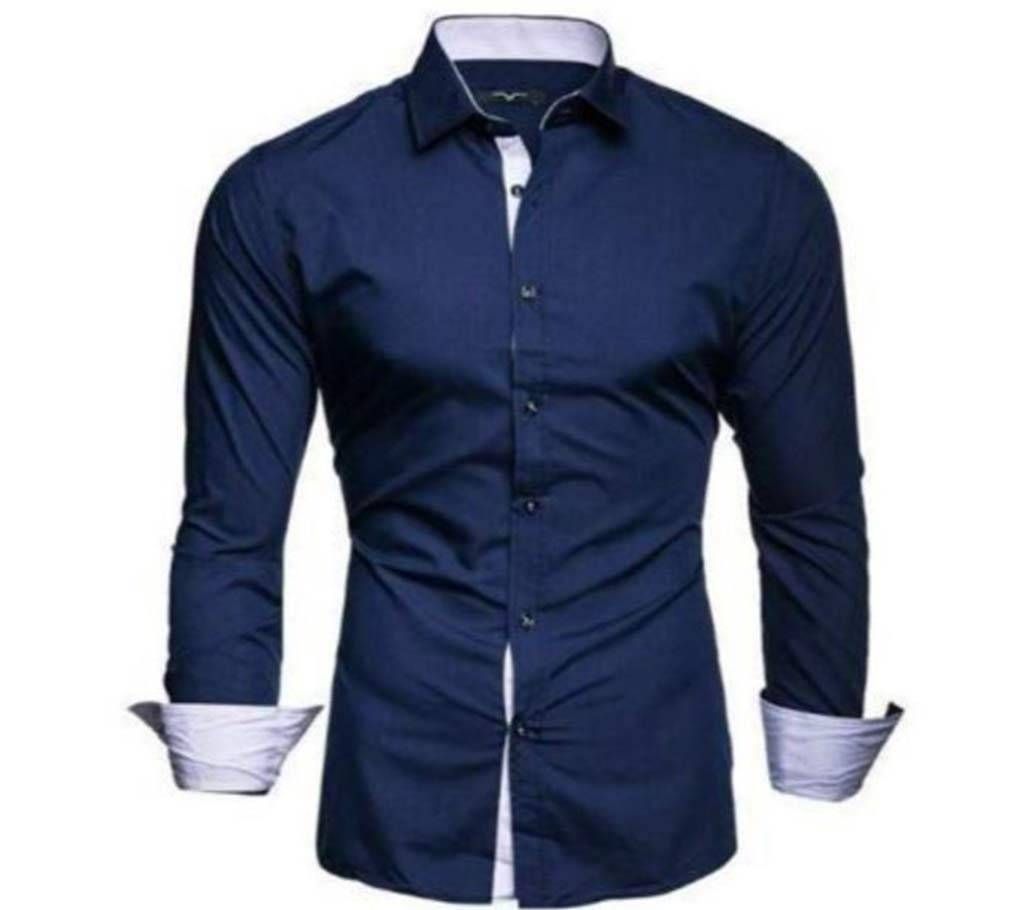 Navy Blue Full Sleeve Casual Shirt For Men  Upf3