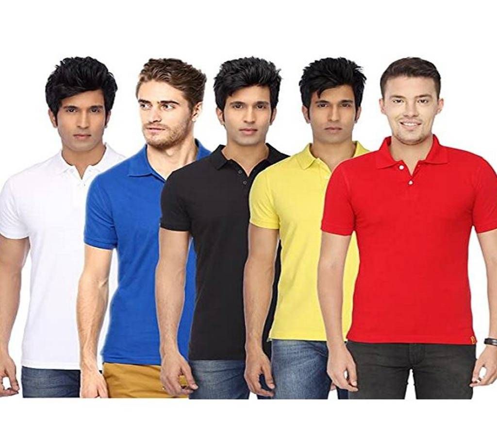 MULTICOLOR Casual Half Sleeve Polo t-Shirt For Men Combo Pack of 5