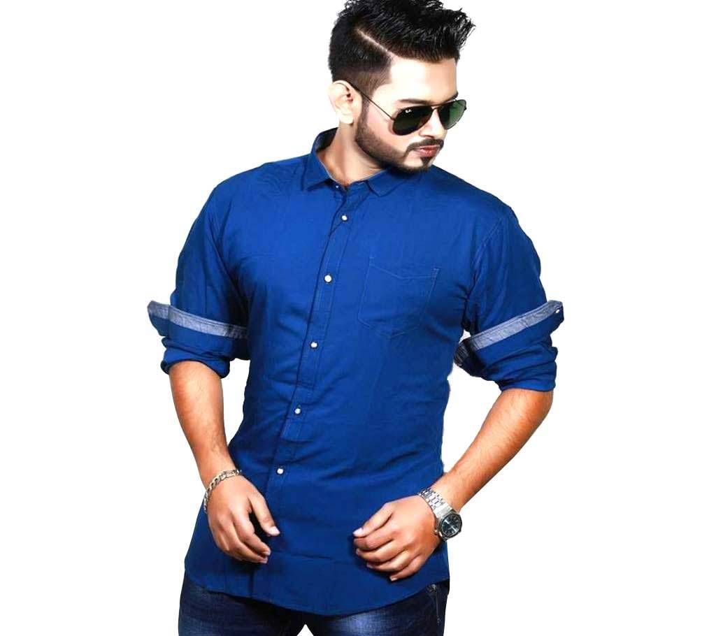 Blue Contrast Full Sleeve Cotton Shirt