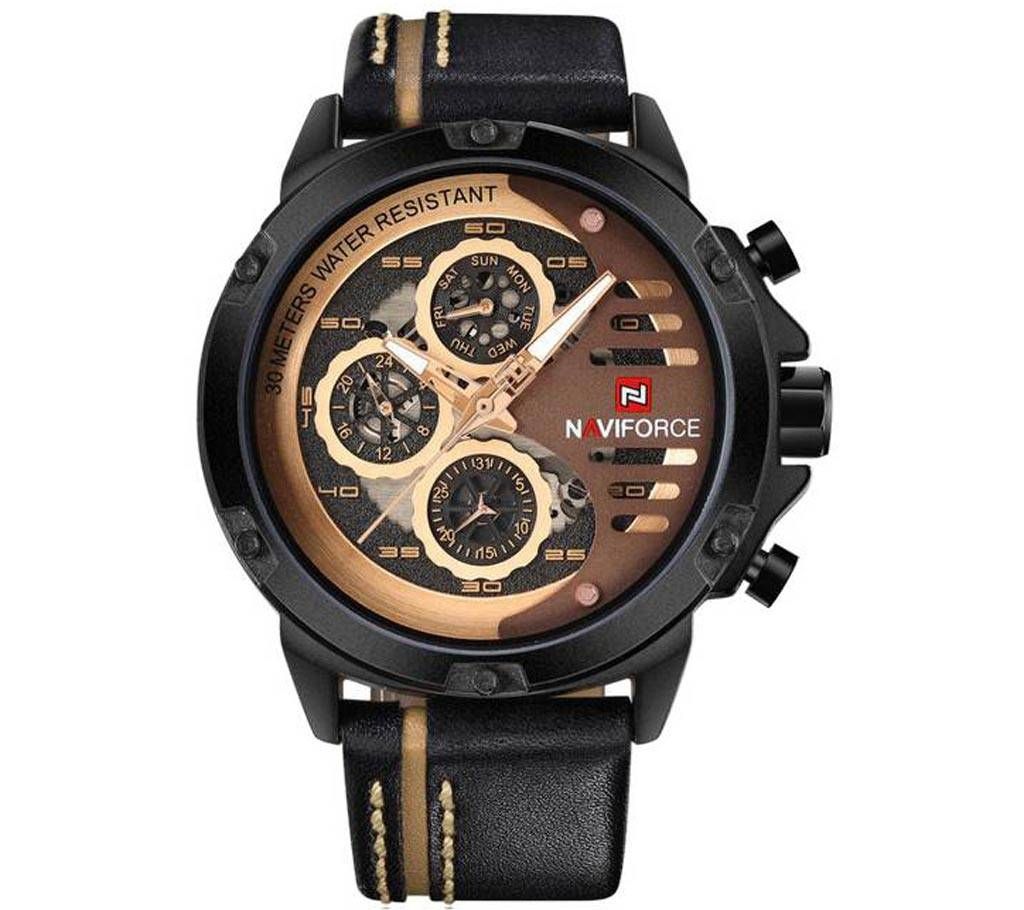 Naviforce Eid Collection NF9110  Casual Leather Quartz Watch with chrono ability - Black & Brown