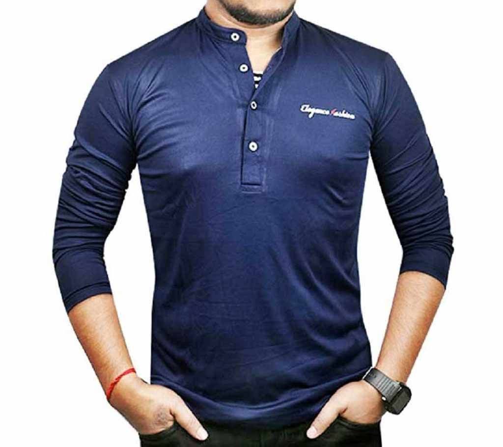 Navy Blue Micro Cotton Full Sleeve T'shirt For Men