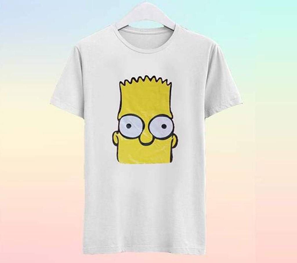 White Simpson Half Sleeve Cotton T Shirt For Men 