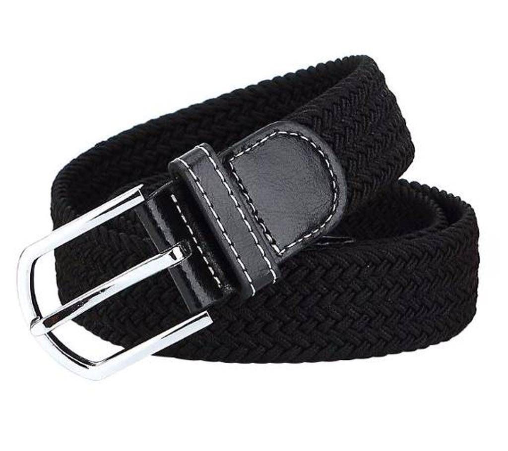 Men Black Elastic Stretch Waist buckle Belt