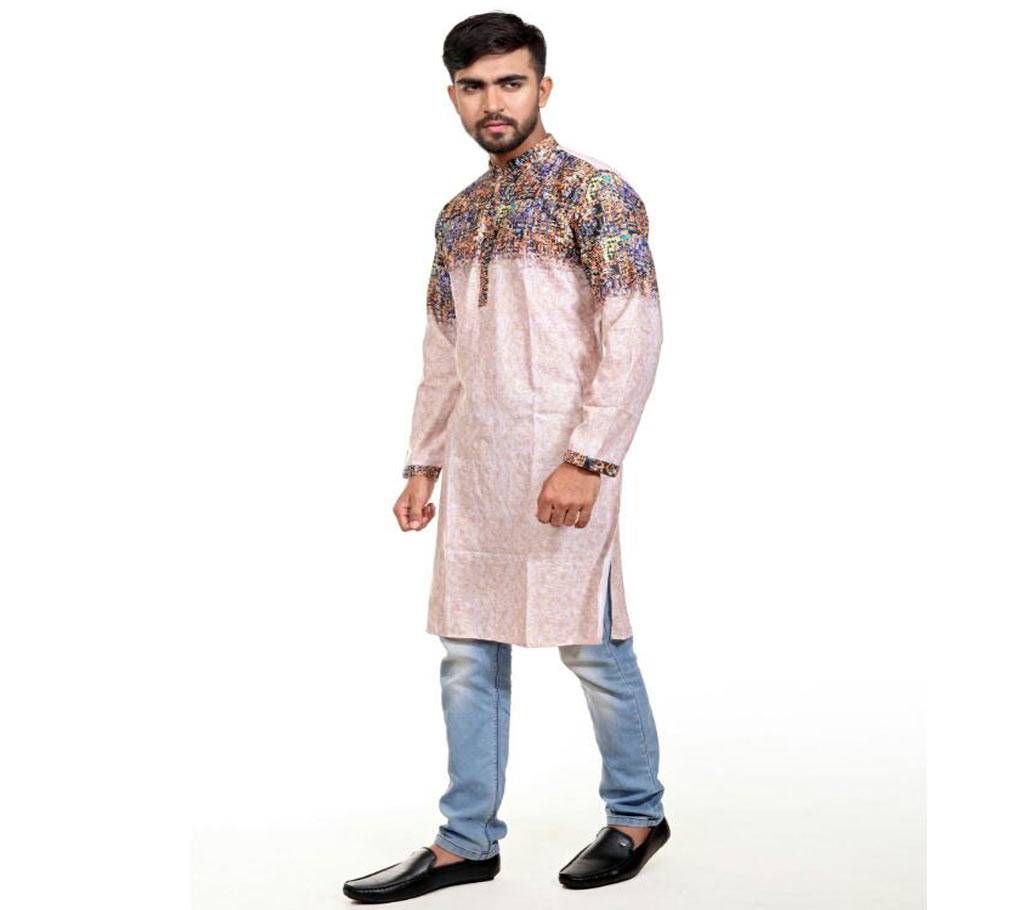 Indian cotton Panjabi for Eid creamy pink and Multi color Design