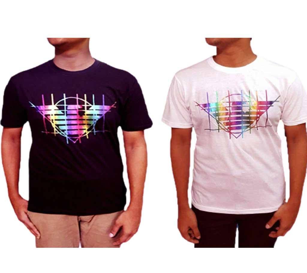 GENTS PRINTED, FINE-COTTON COMBO SHORT-SLEEVE T-SHIRT.-2 Pcs Combo