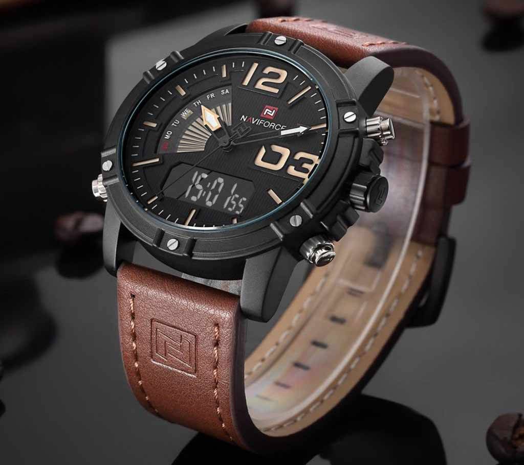 Leather Casual Fashion NAVIFORCE Army Military Quartz Analog Mens Wrist Watch Waterproof LED Mens Watches Mens Outdoor Sports Watch