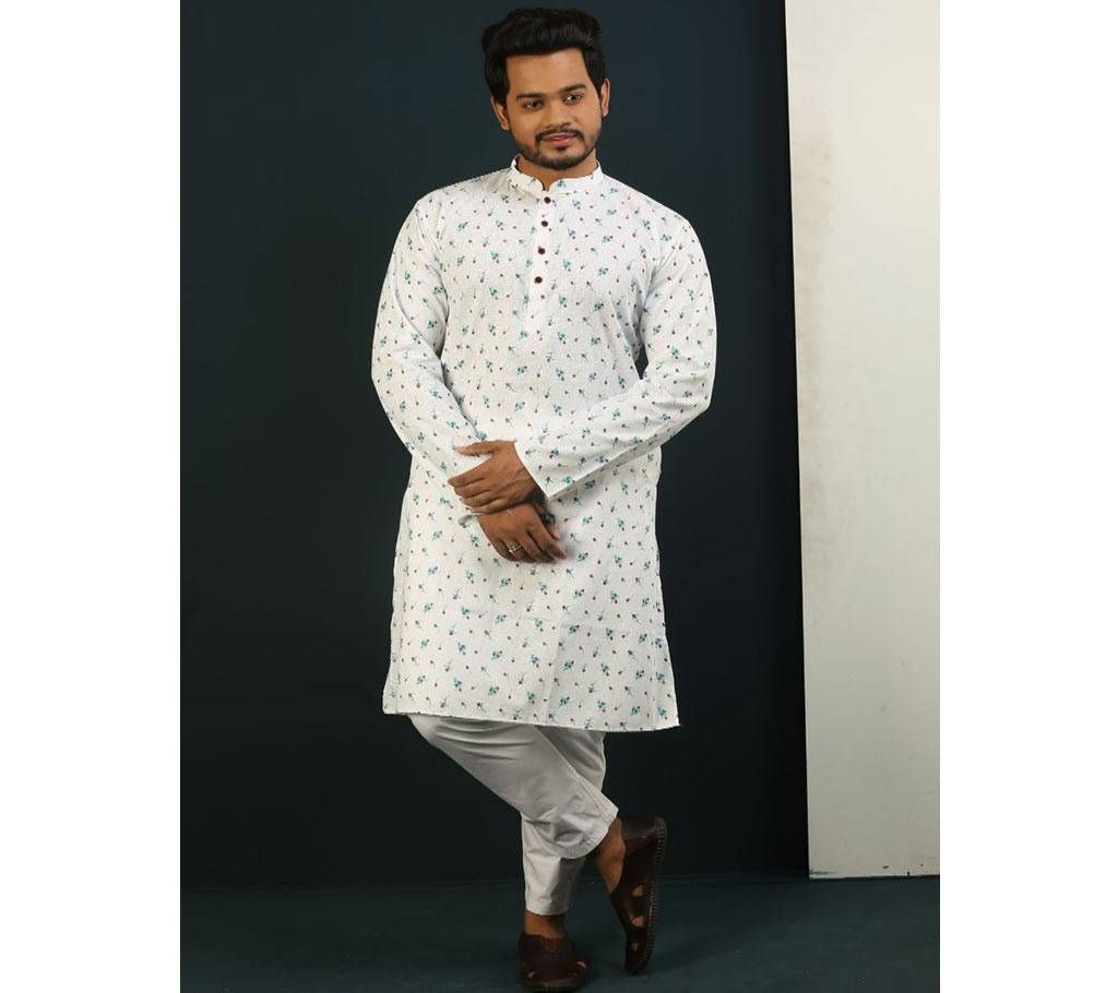44 - Cotton Punjabi - White with Paste Small Flower Print - 191127