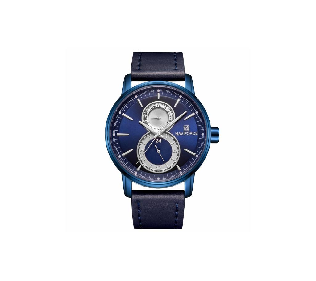 NAVIFORCE NF3005 Navy Blue PU Leather Chronograph Watch For Men - Royal Blue & Navy Blue