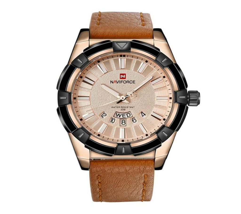 NAVIFORCE NF9118 Brown PU Leather Analog Watch for Men - RoseGold and Brown No Ratings