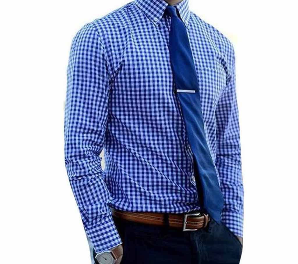Mes Fuill Sleeve Cotton Check Shirt - Blue check 