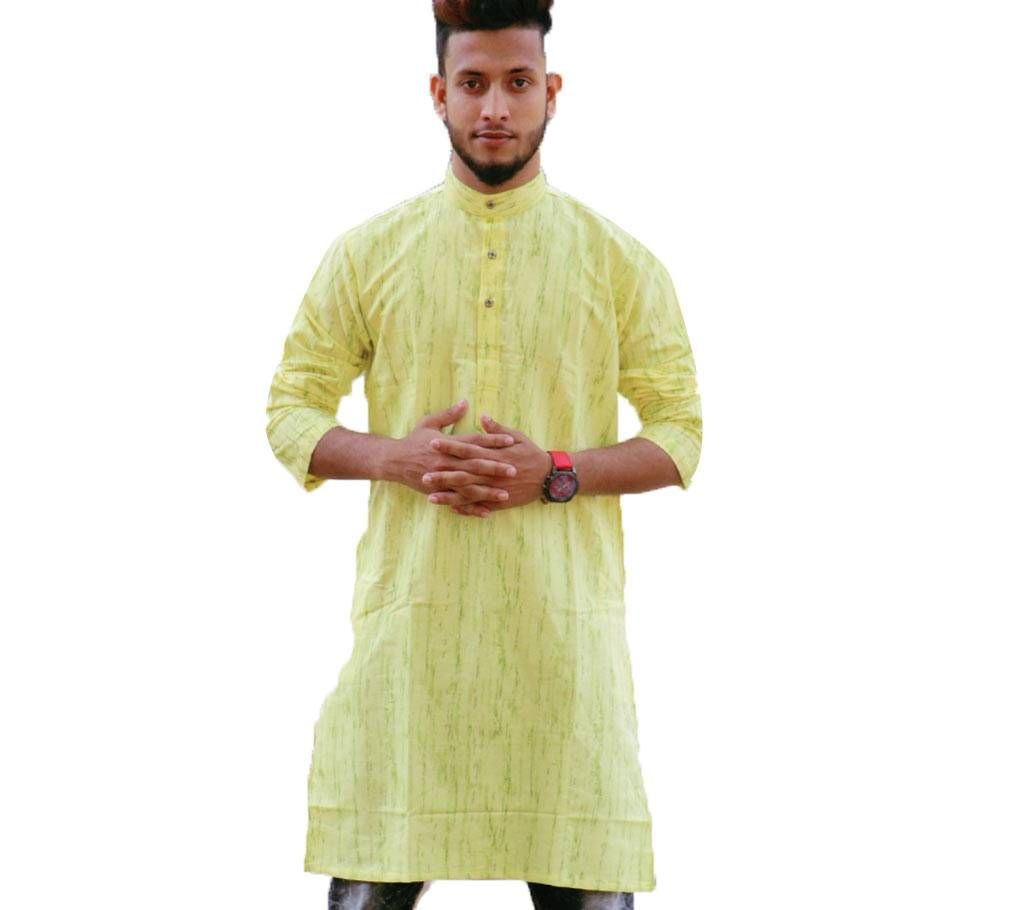 Yellow Cotton Casual Long Panjabi for Men