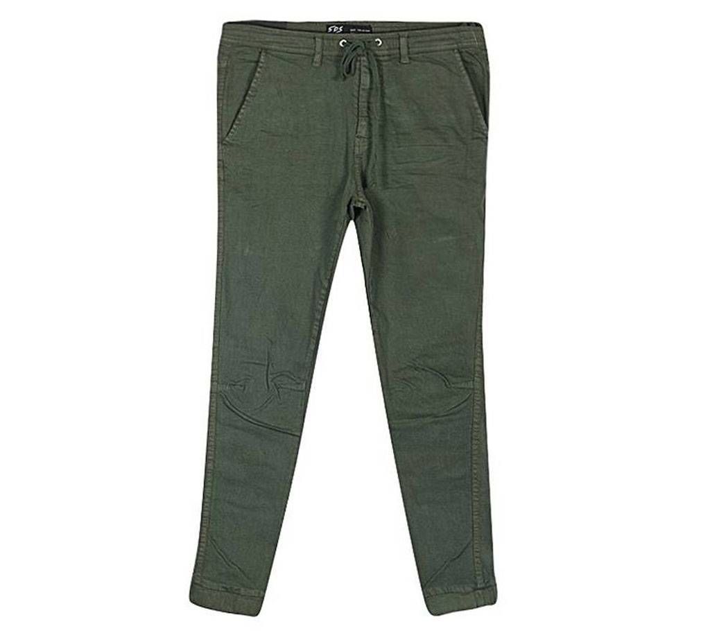 Olive Cotton Slim Fit Jogger For Men