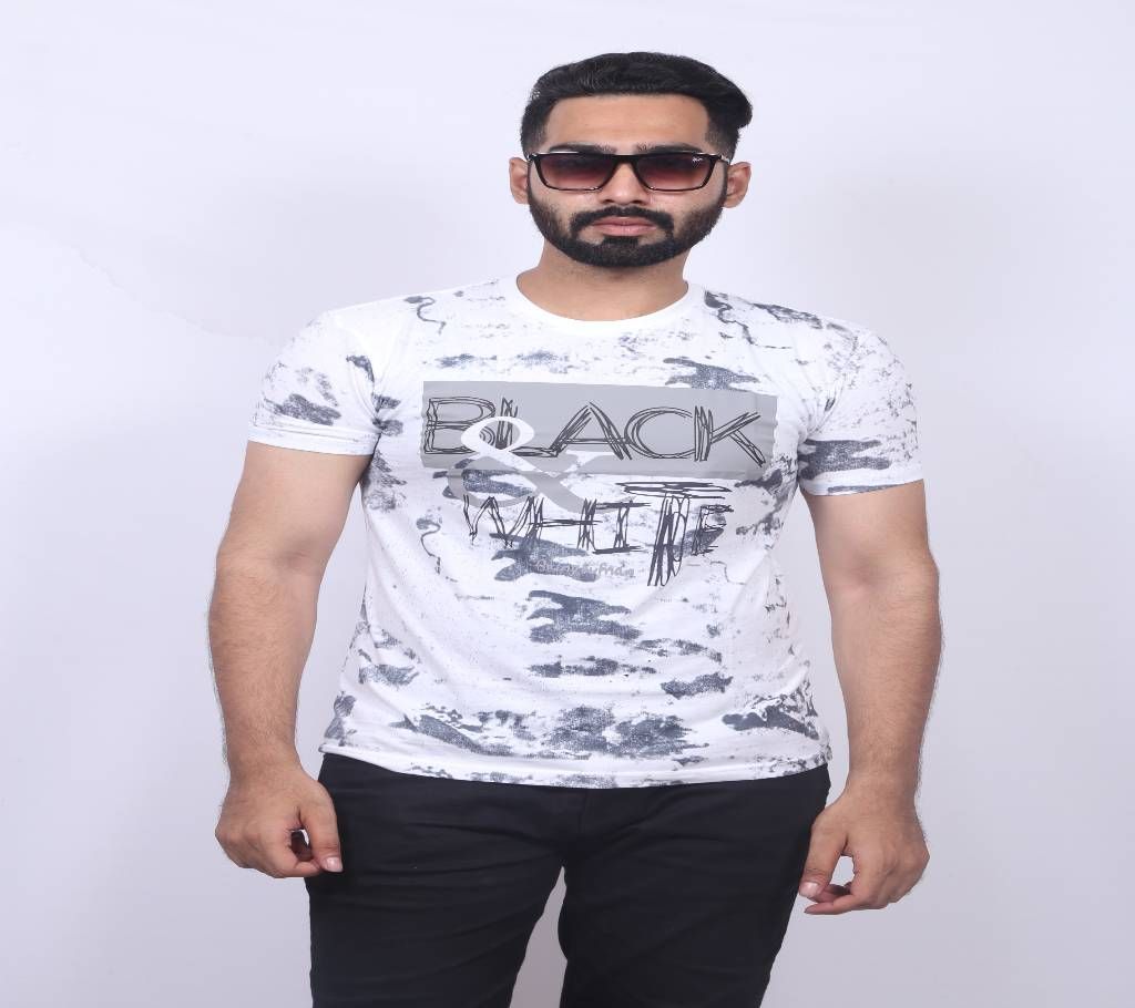 Black & White Gents Cotton T-Shirt