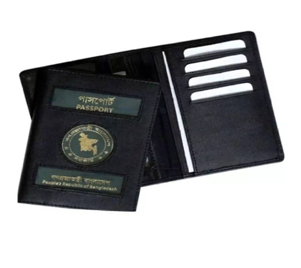 Genuine Leather Passport Cover Holder - Black