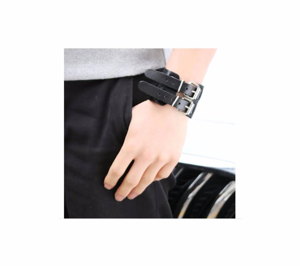 Leather Belt Male Vintage Bracelet Double Buckle Cuff