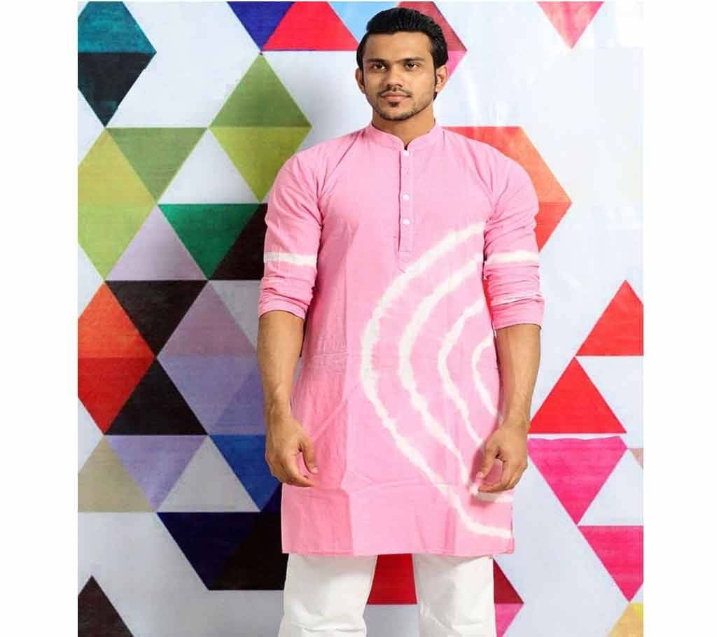 Mens Cotton Punjabi - Baby Pink With Vatik Design - MPL 61