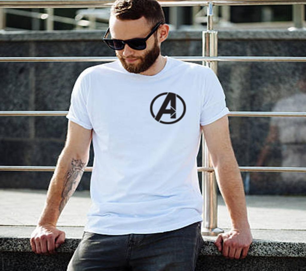 White Cotton Avenger Logo T-Shirt for Men