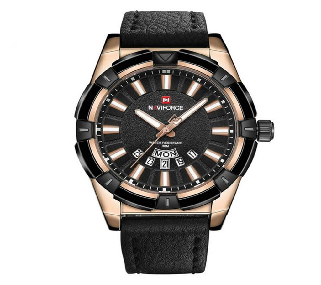 NAVIFORCE NF9118 Black PU Leather Analog Watch for Men - RoseGold and Black