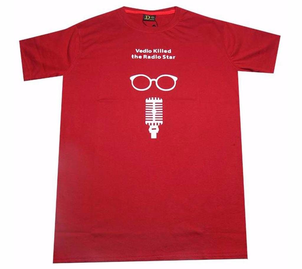 Deep Red Color Printed T-shirt For Men