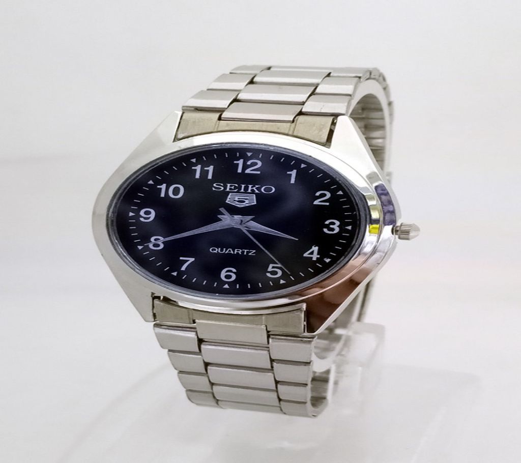 SEIKO Silver Dial Stainless Steel Watch For Boys & Girls-Black.-Copy 